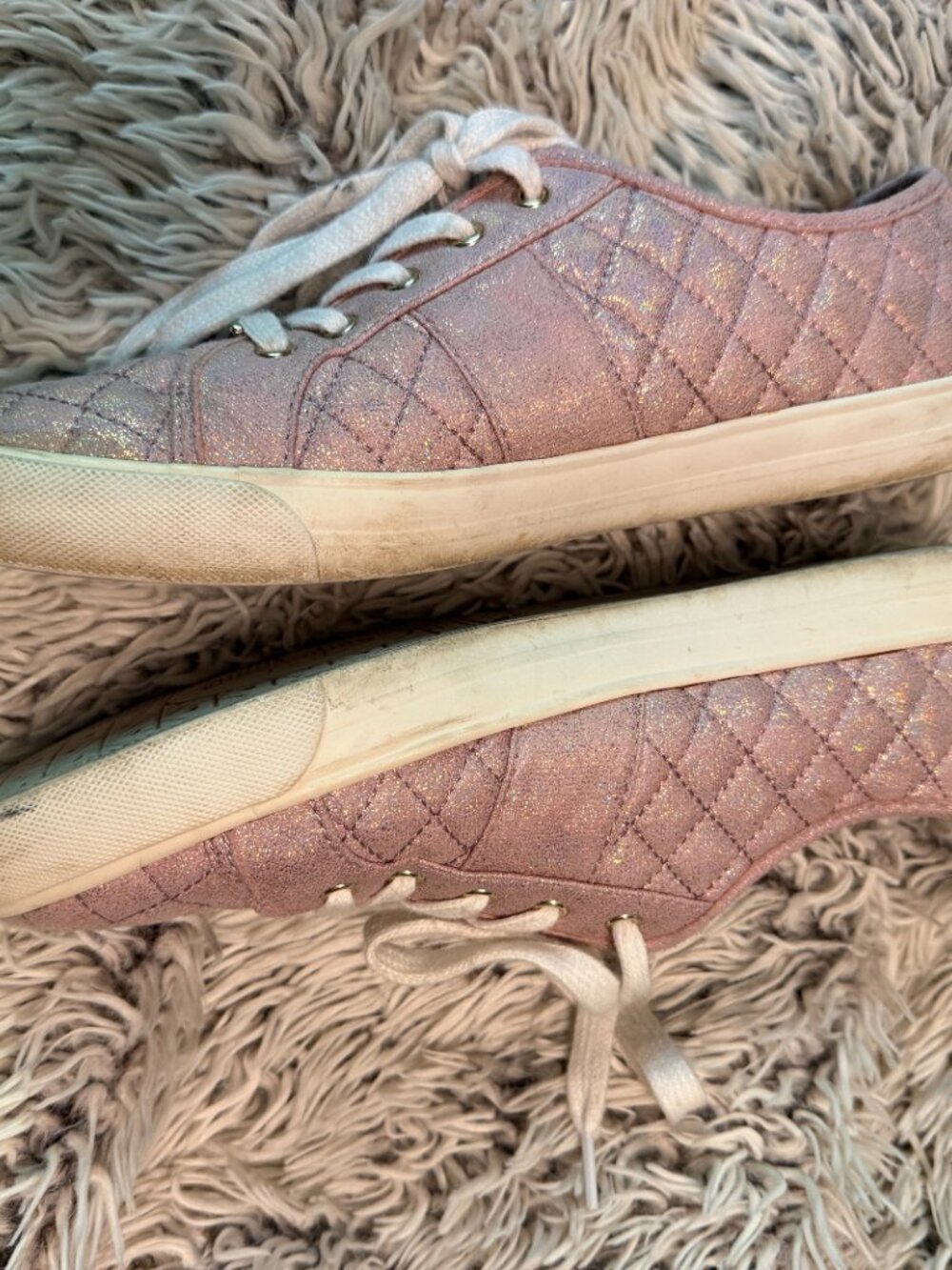 Womens Guess Sneakers Pink Glitter Sparkle Size 9M - Picture 4 of 7